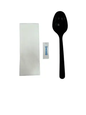 3'Lü Set Lüks Siyah (Kaşık Tuz Peçete) 500 Adet - 1