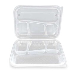 4 Bölmeli Kapaklı Kebap Kabı 75 Adet - POLİCAP