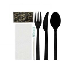 7'li Ultra Lüks Siyah Çatal Bıçak Kaşık Yemek Seti 500 Adet - 2