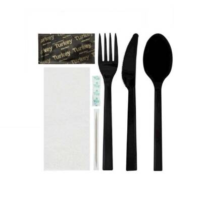 7'li Ultra Lüks Siyah Çatal Bıçak Kaşık Yemek Seti 500 Adet - 2