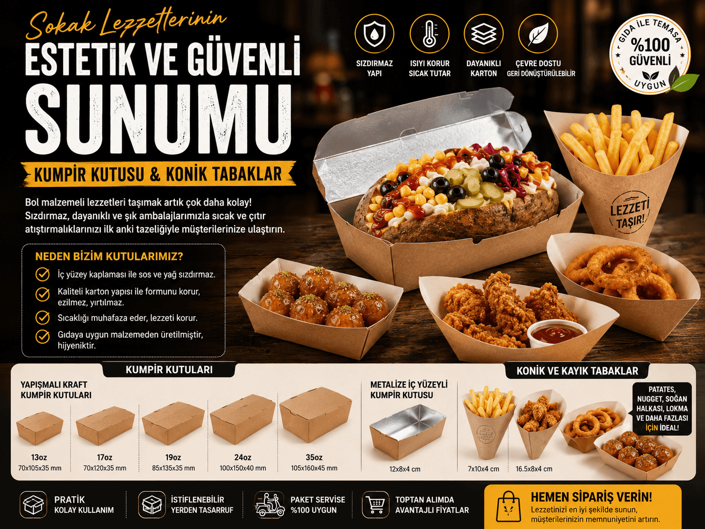 Sokak Lezzetlerinin Estetik Sunumu: Kumpir Kutusu ve Konik Tabaklar