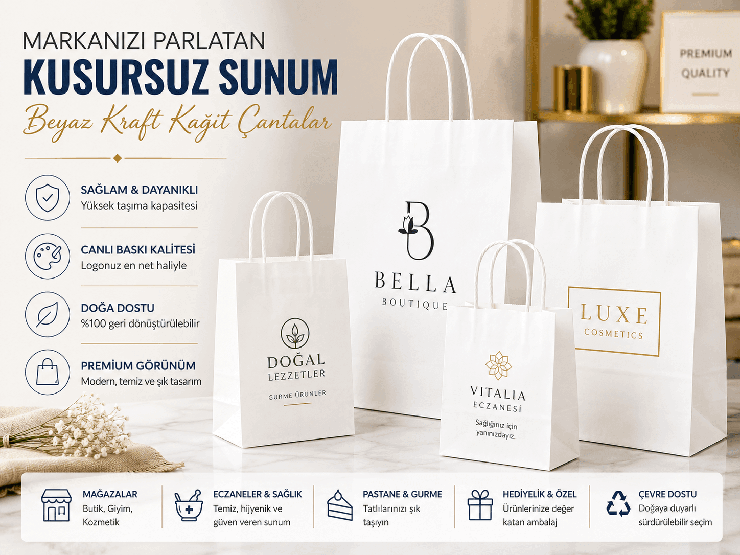 Temizliğin ve Şıklığın Simgesi: Beyaz Kraft Kağıt Çanta Rehberi