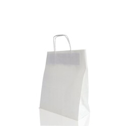 Burgu Saplı Beyaz Kağıt Çanta 18x24x9 cm - AMBALAJ MAĞAZASI