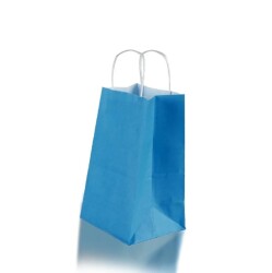 Burgu Saplı Mavi Kağıt Çanta 25x31x12 cm - AMBALAJ MAĞAZASI