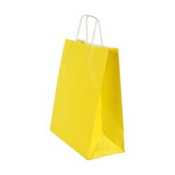 Burgu Saplı Sarı Kağıt Çanta 18x24x9 cm - AMBALAJ MAĞAZASI