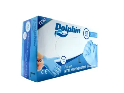 Dolphin Mavi Nitril Eldiven Pudrasız (L) 100lü Paket - 1
