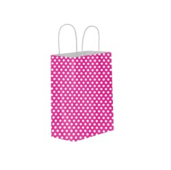 Fuşya Puantiyeli Kağıt Poşet 20x22x10cm - AMBALAJ MAĞAZASI