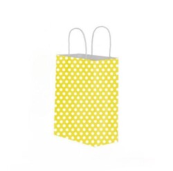 Sarı Puantiyeli Kağıt Poşet 20x22x10cm - AMBALAJ MAĞAZASI
